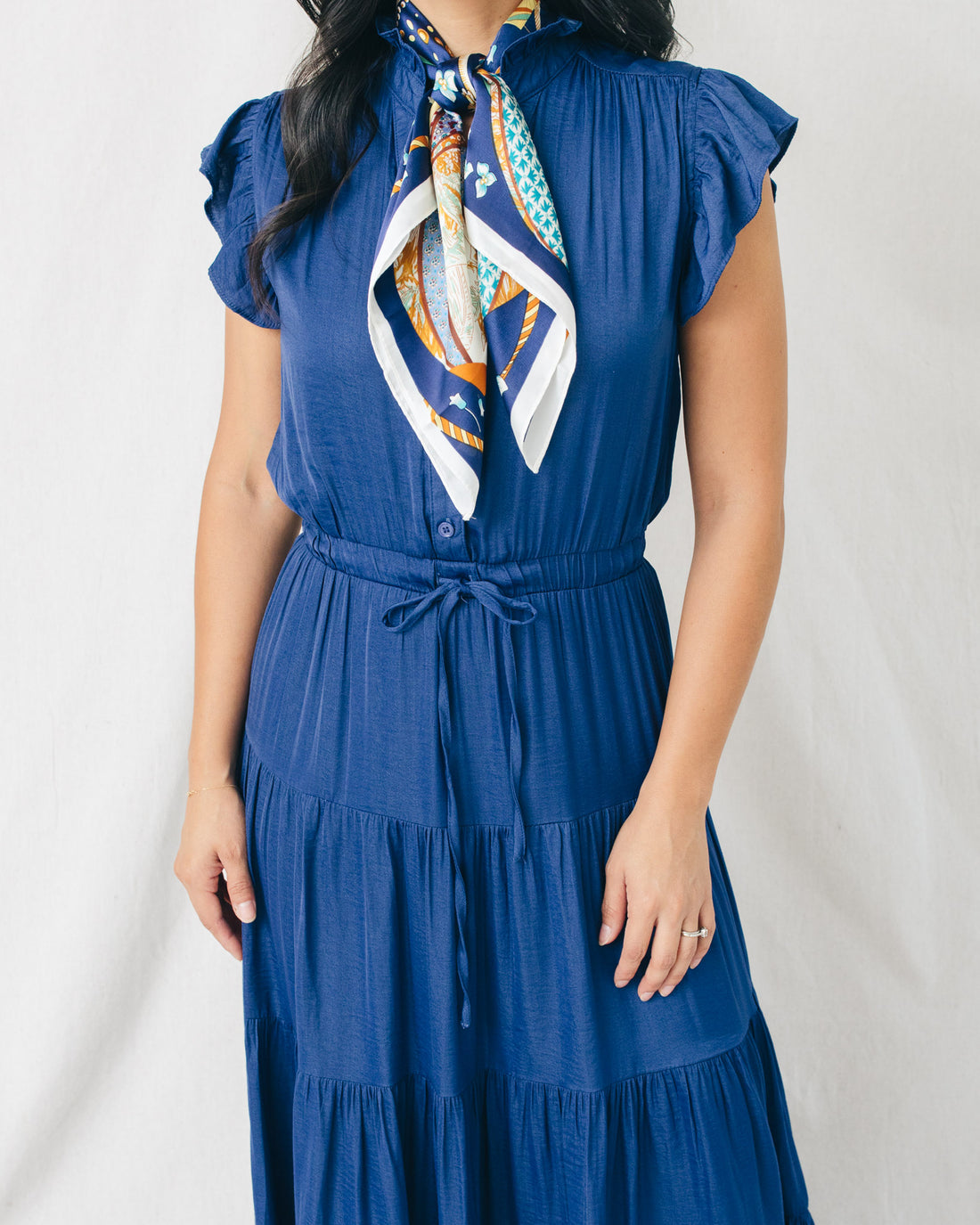 Genovia V-Neck Tiered Solid Maxi Dress