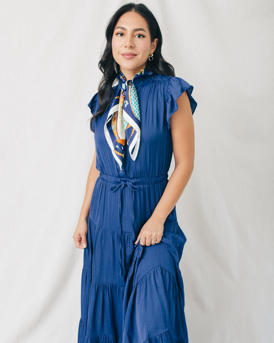 Genovia V-Neck Tiered Solid Maxi Dress