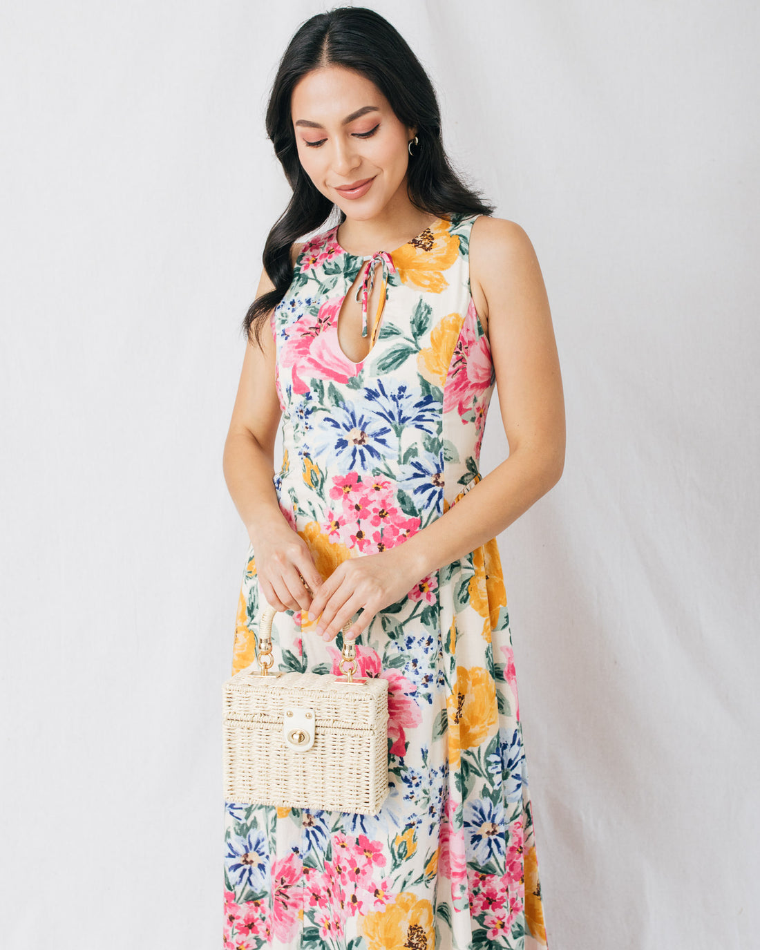 Marley Floral Neck Tie Detail Maxi Dress