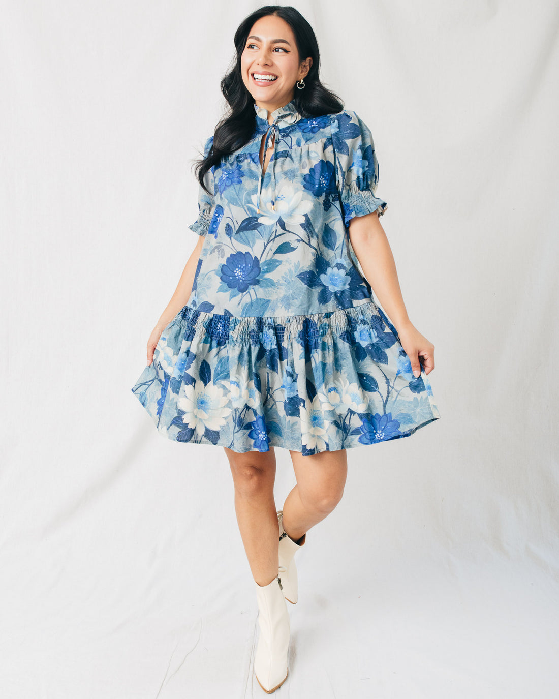 Sierra Ruffled V-Neck w/Tie Drop Waist Mini Dress