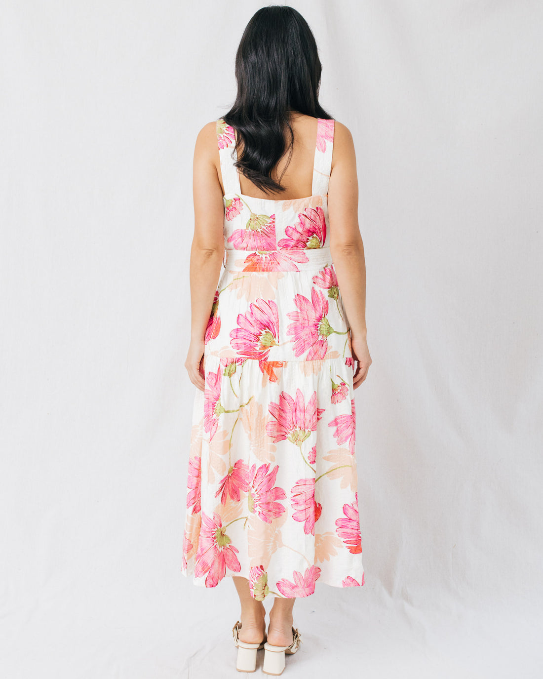 Spring Gardens Button Front Waist Tie Printed Midi Dress