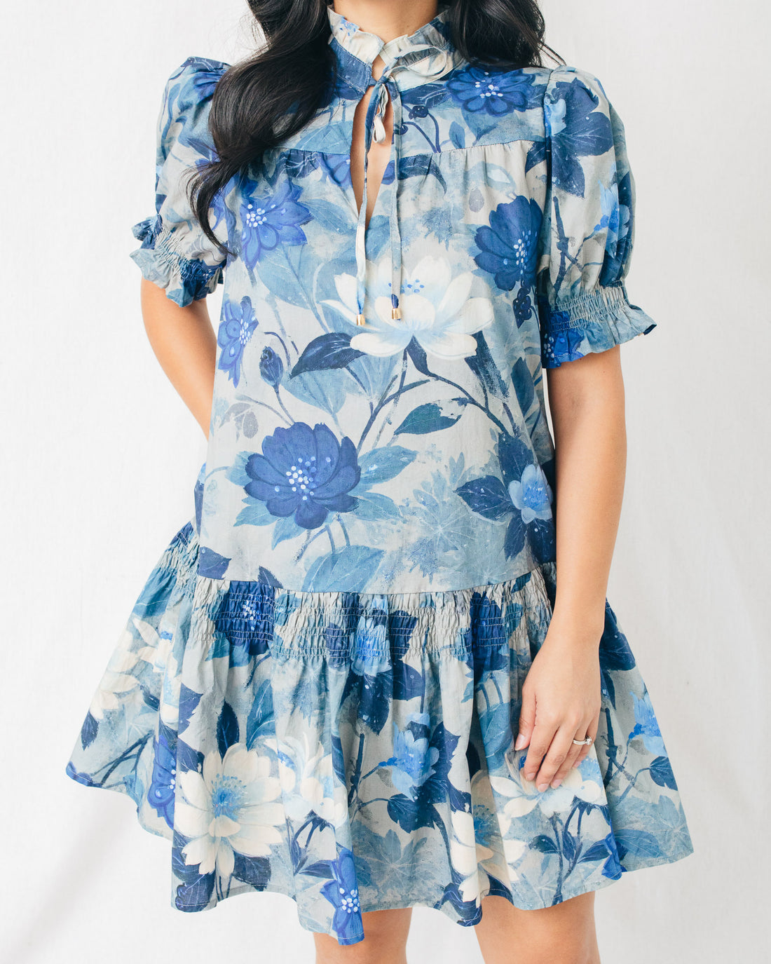 Sierra Ruffled V-Neck w/Tie Drop Waist Mini Dress