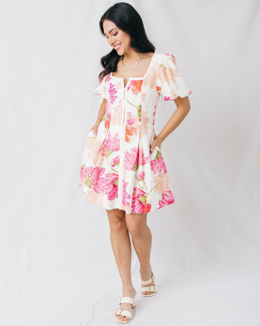Spring Gardens Puff Sleeves Fit & Flare Printed Mini Dress