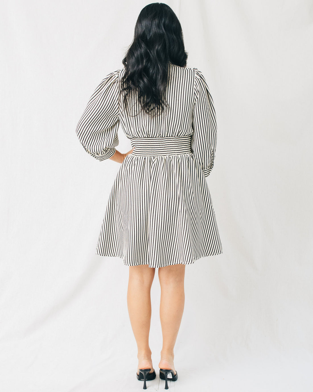 Bailey 3/4 Sleeve Front Zipper Striped Mini Dress