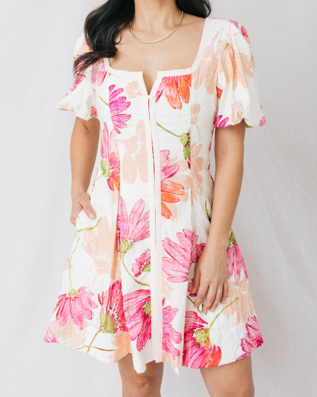 Spring Gardens Puff Sleeves Fit & Flare Printed Mini Dress