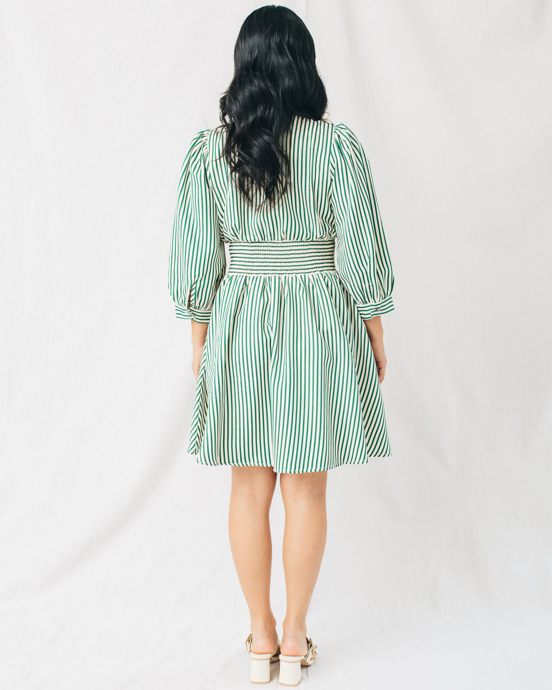 Bailey 3/4 Sleeve Front Zipper Striped Mini Dress