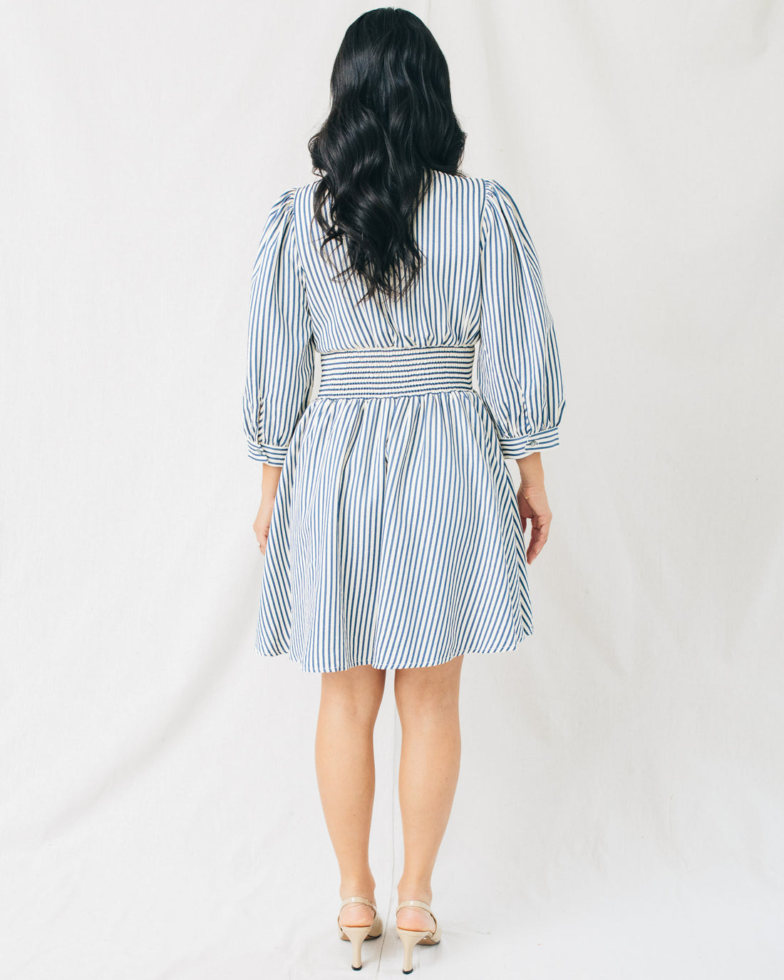 Bailey 3/4 Sleeve Front Zipper Striped Mini Dress