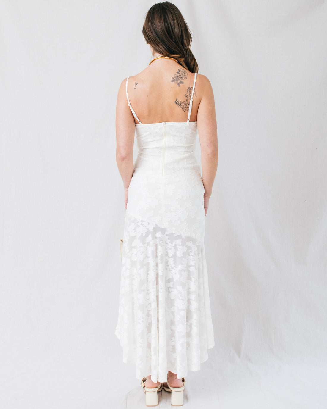 Jayla Corset Bodice Ruched Jacquard Midi Dress