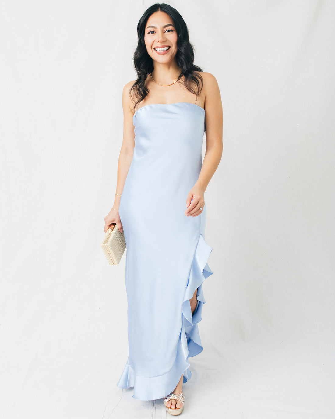 Aurora Strapless Ruffled Slit Maxi Dress