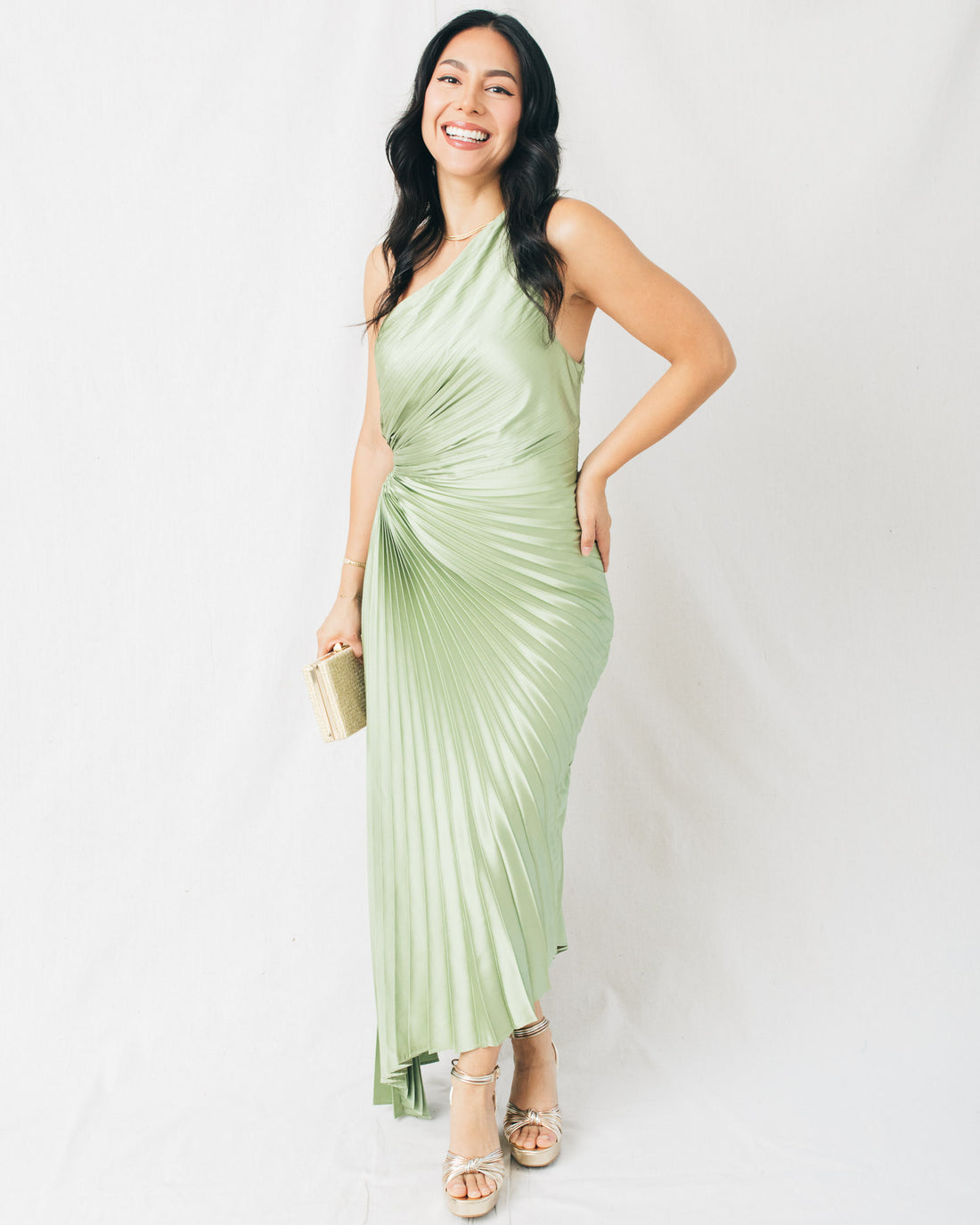 Olympia Asymmetrical Pleated Maxi Dress