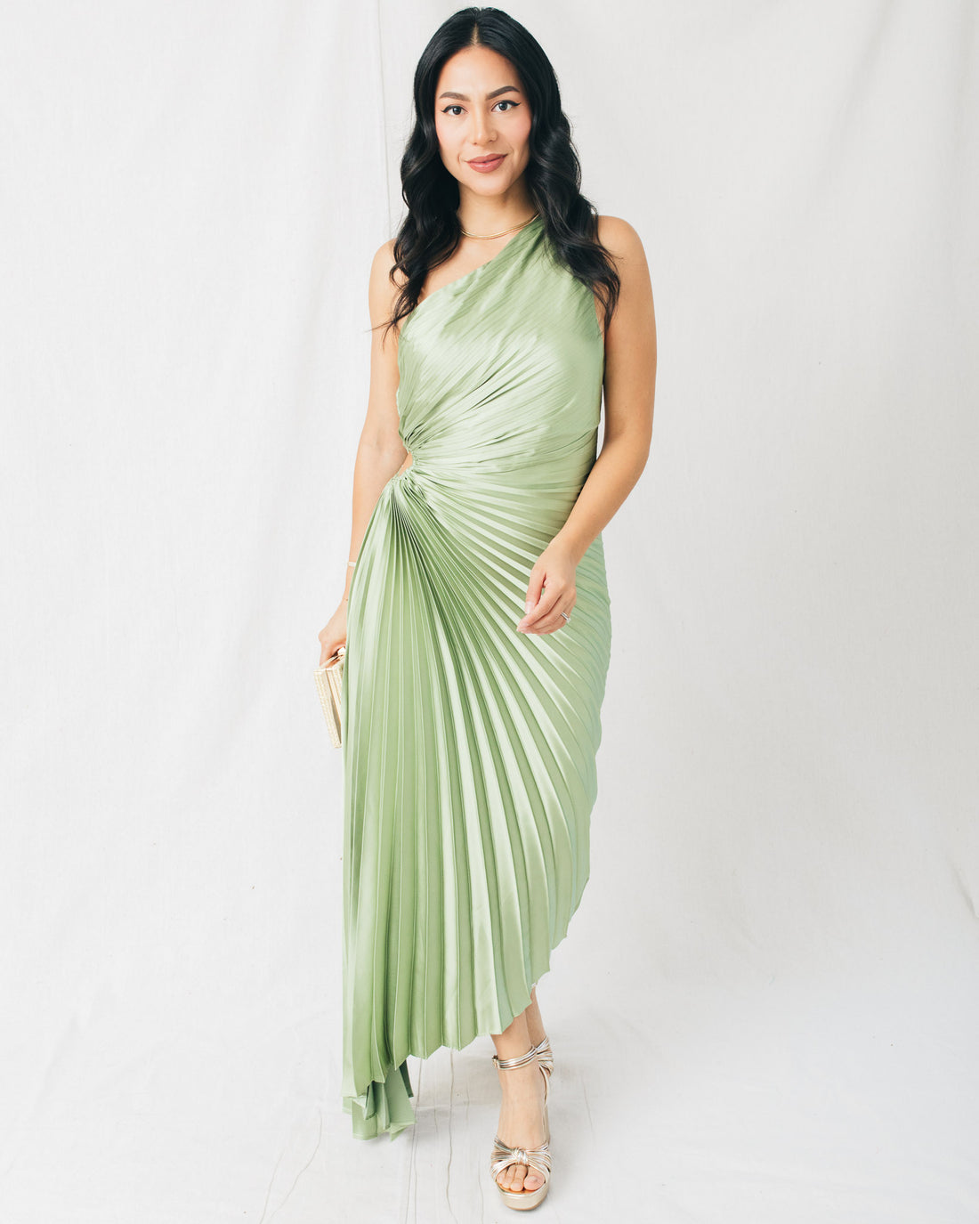 Olympia Asymmetrical Pleated Maxi Dress