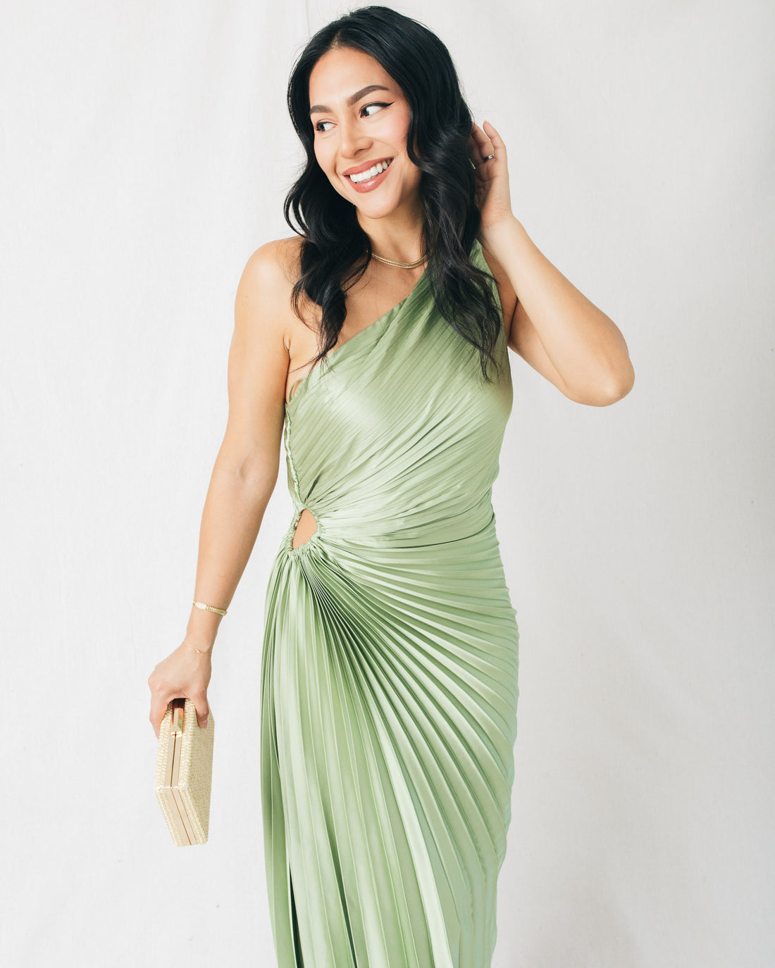 Olympia Asymmetrical Pleated Maxi Dress