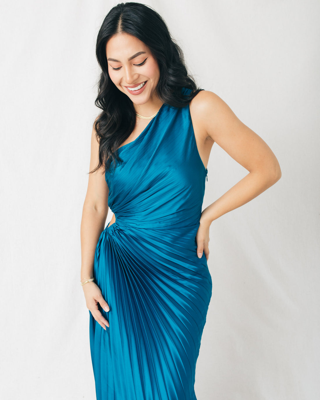 Olympia Asymmetrical Pleated Maxi Dress