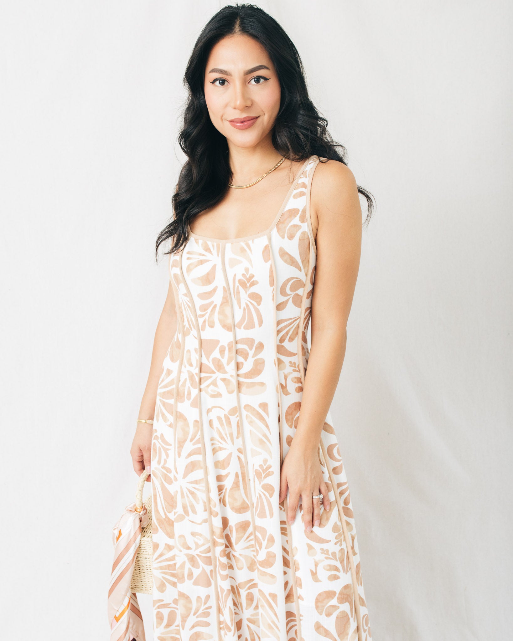 Sahara Square Neck Piping Contrast Printed Midi Dress