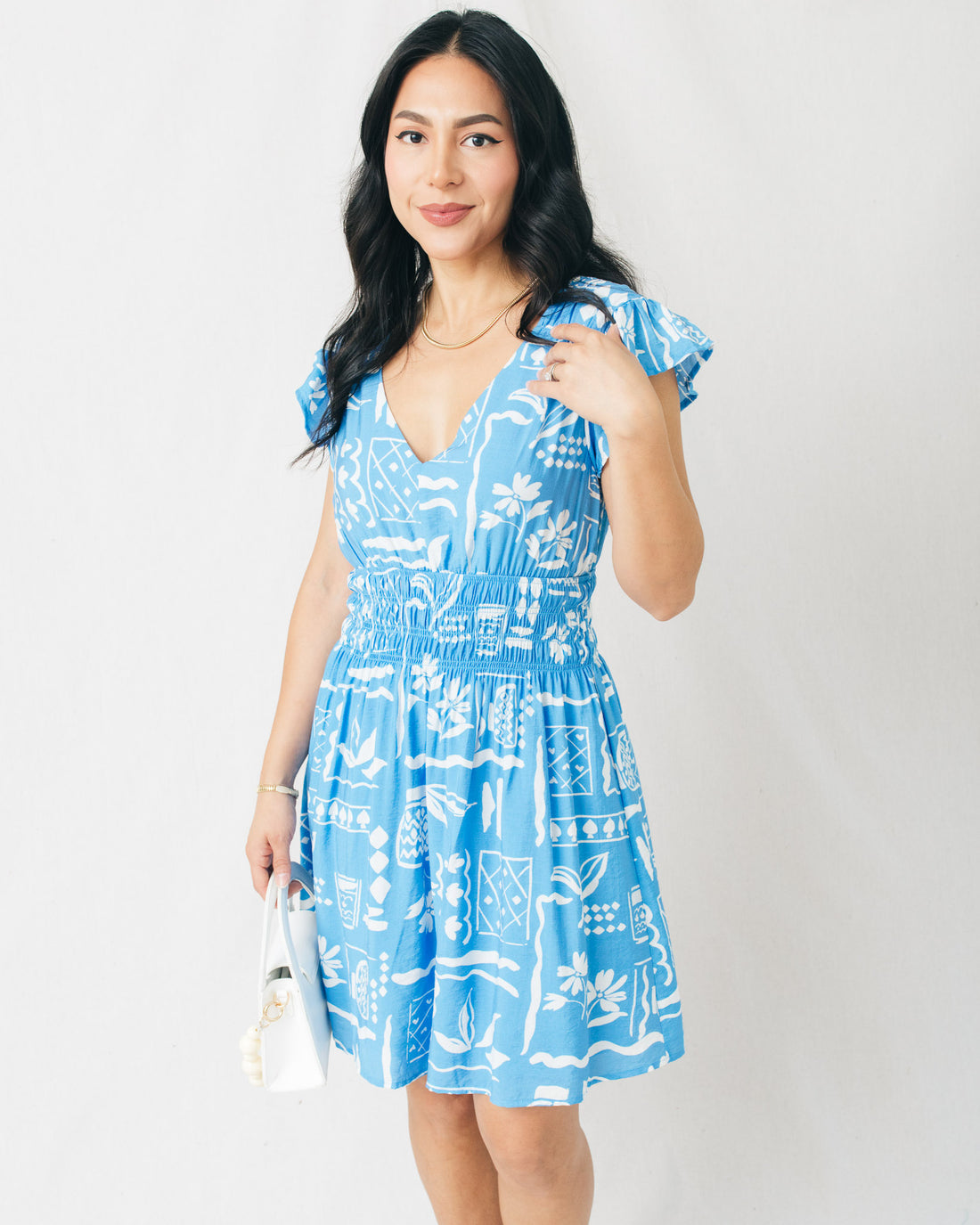 Aloha Boho V-Neck Ruffle Printed Mini Dress