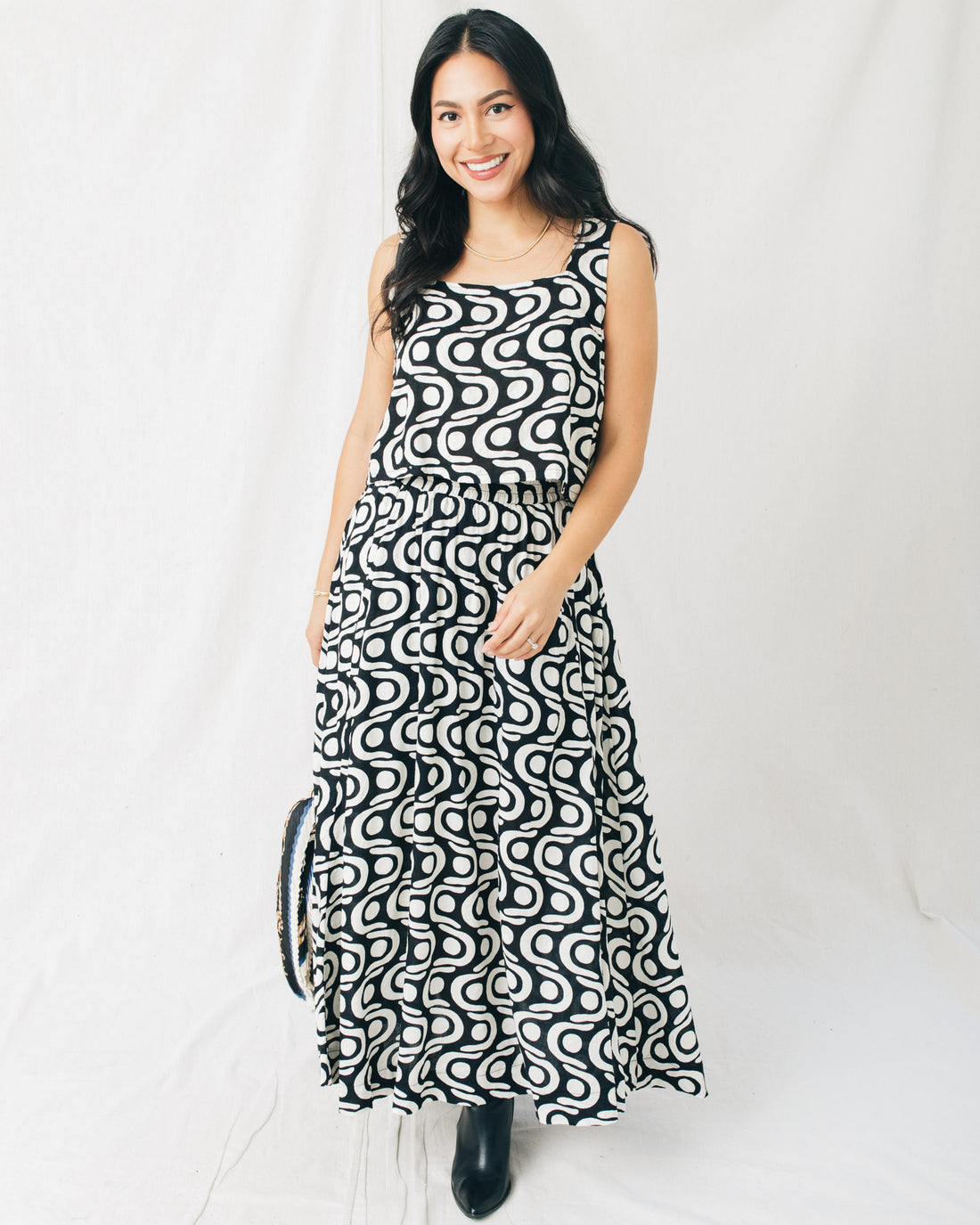 Kamila Geo Pattern Pleated Midi Skirt