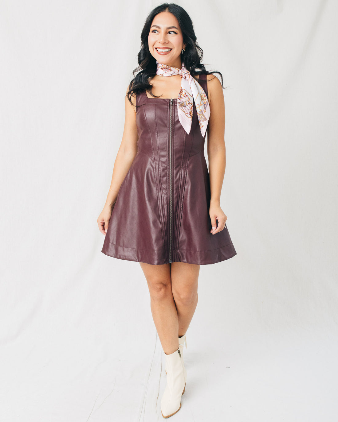 Sonia Front Zip Up Leather Mini Dress
