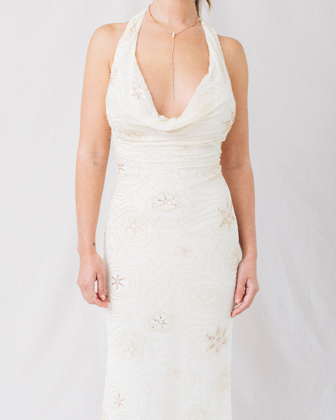 Ariel Halter Neck Lace Up Back Mermaid Beaded Midi Dress