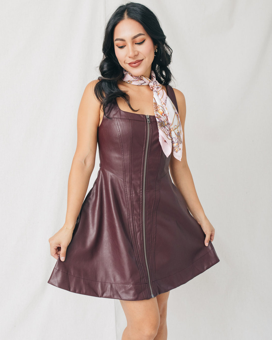 Sonia Front Zip Up Leather Mini Dress