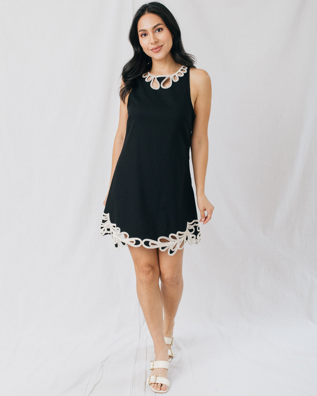 Nomi Embroidery Trim A-Line Mini Dress