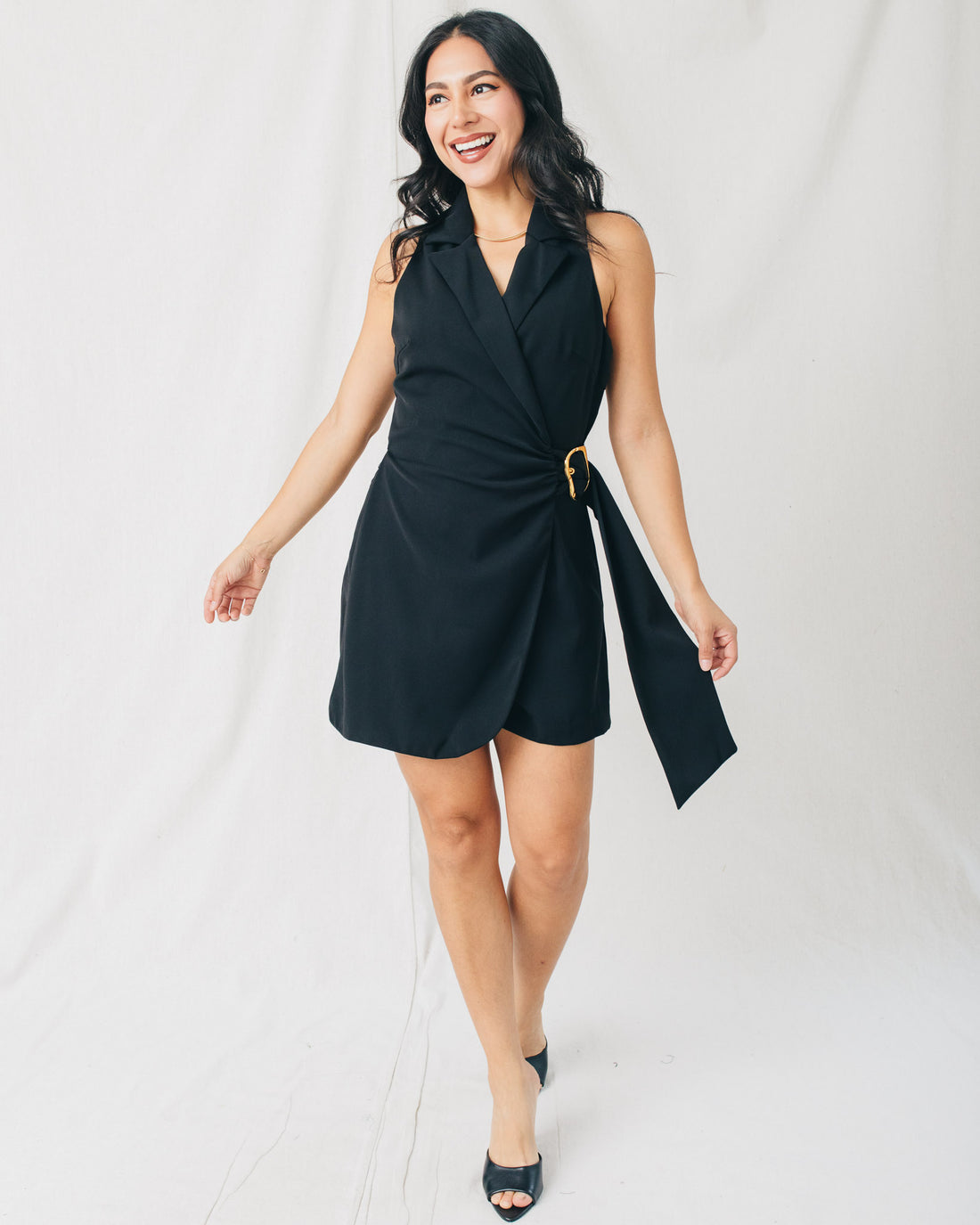 Fallon Side Buckle Detail Collared Blazer Romper