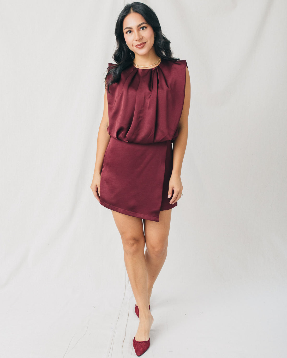 Michelle Round Neck Pleated Front Romper