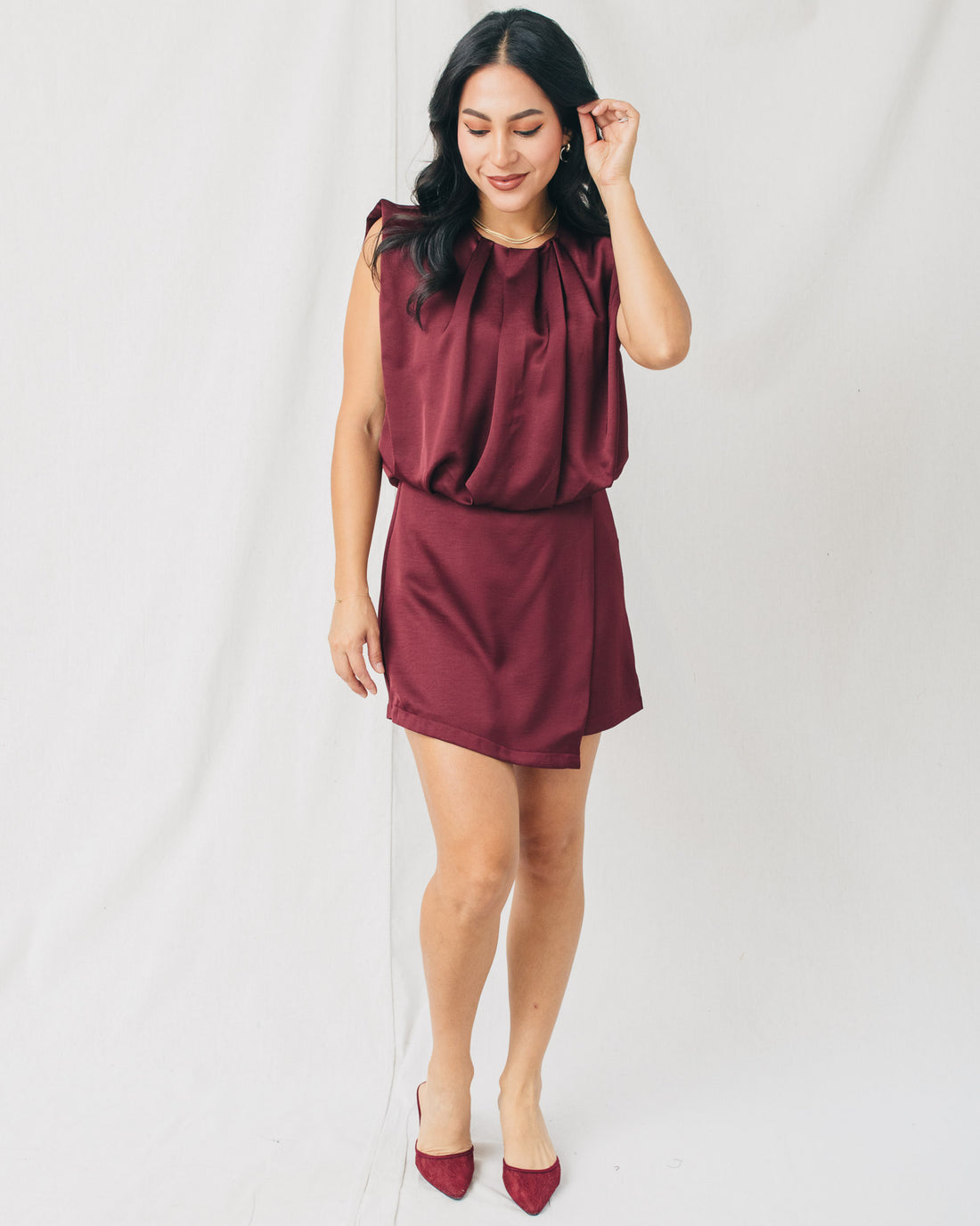 Michelle Round Neck Pleated Front Romper