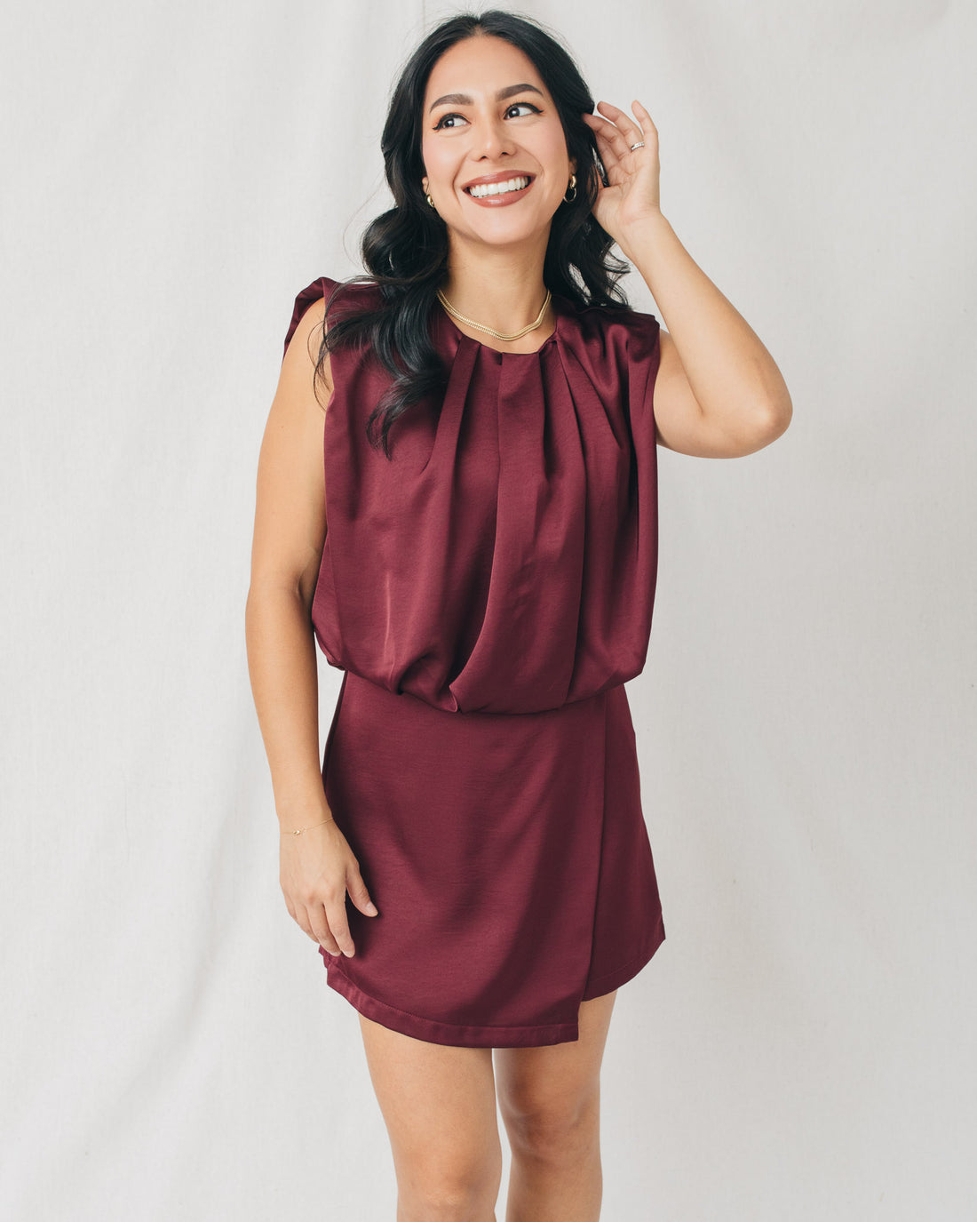 Michelle Round Neck Pleated Front Romper
