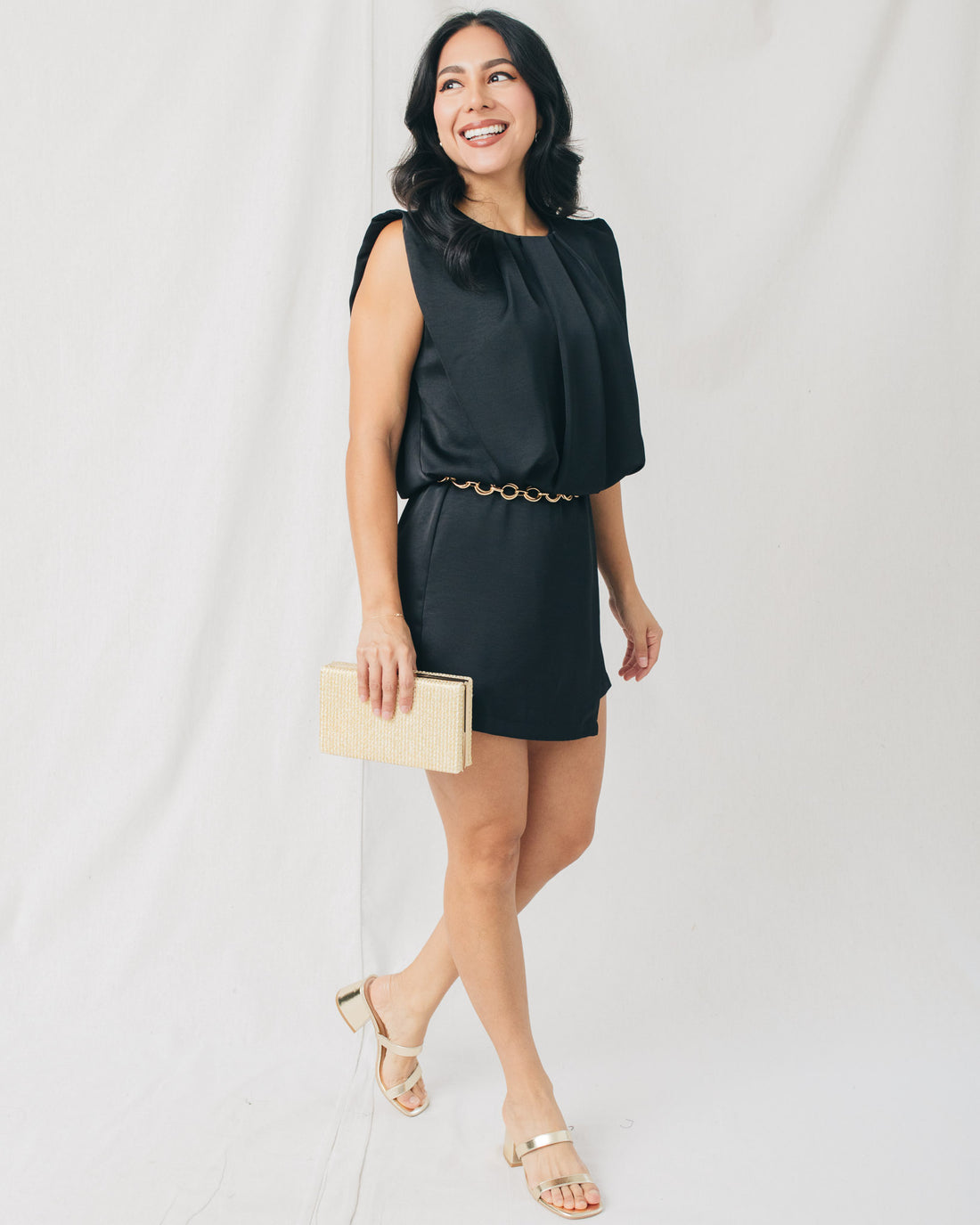 Michelle Round Neck Pleated Front Romper