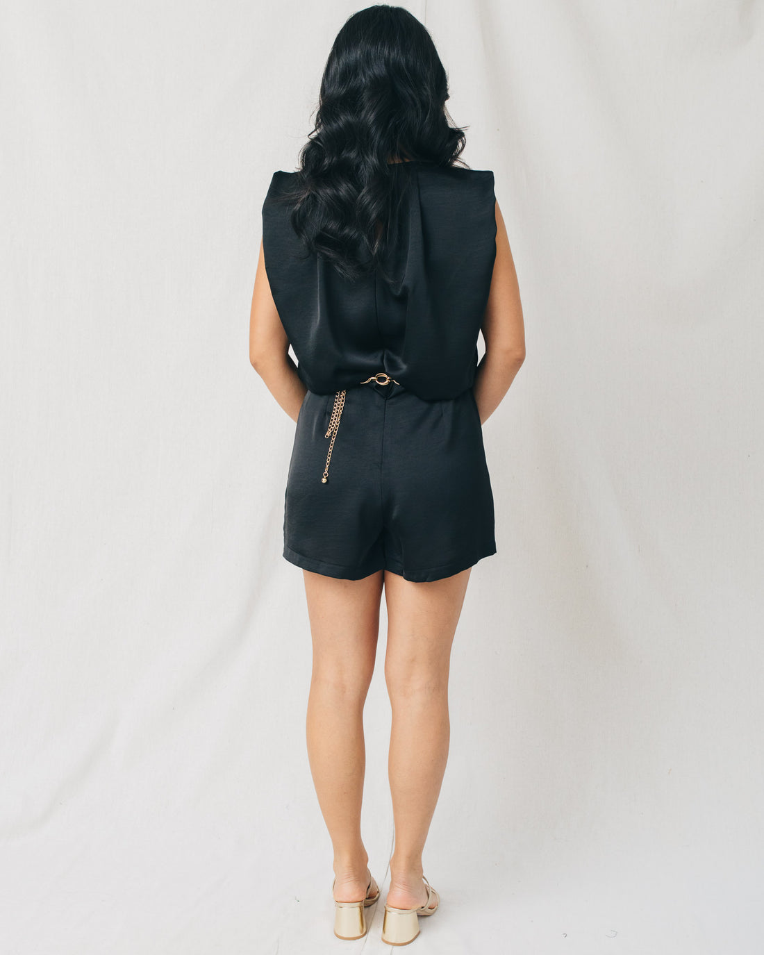 Michelle Round Neck Pleated Front Romper