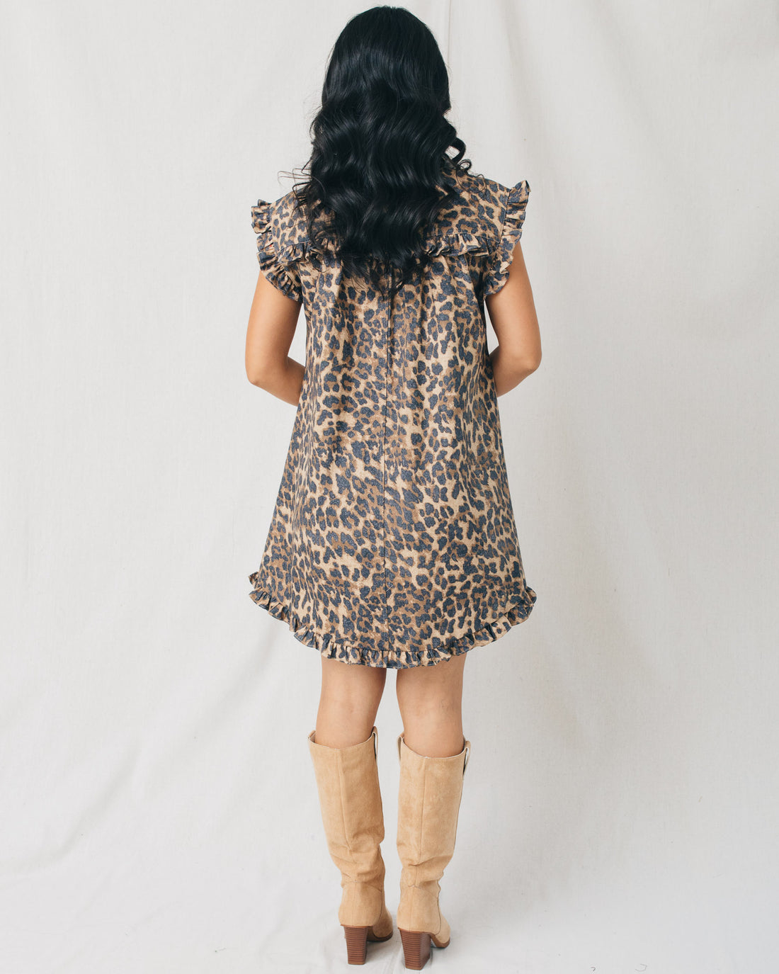Aimee Leopard Button Down Ruffle Hem Mini Dress
