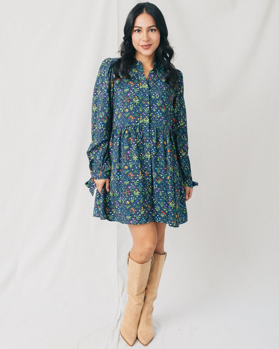Frida Ruffled Mock Neck Floral Mini Dress