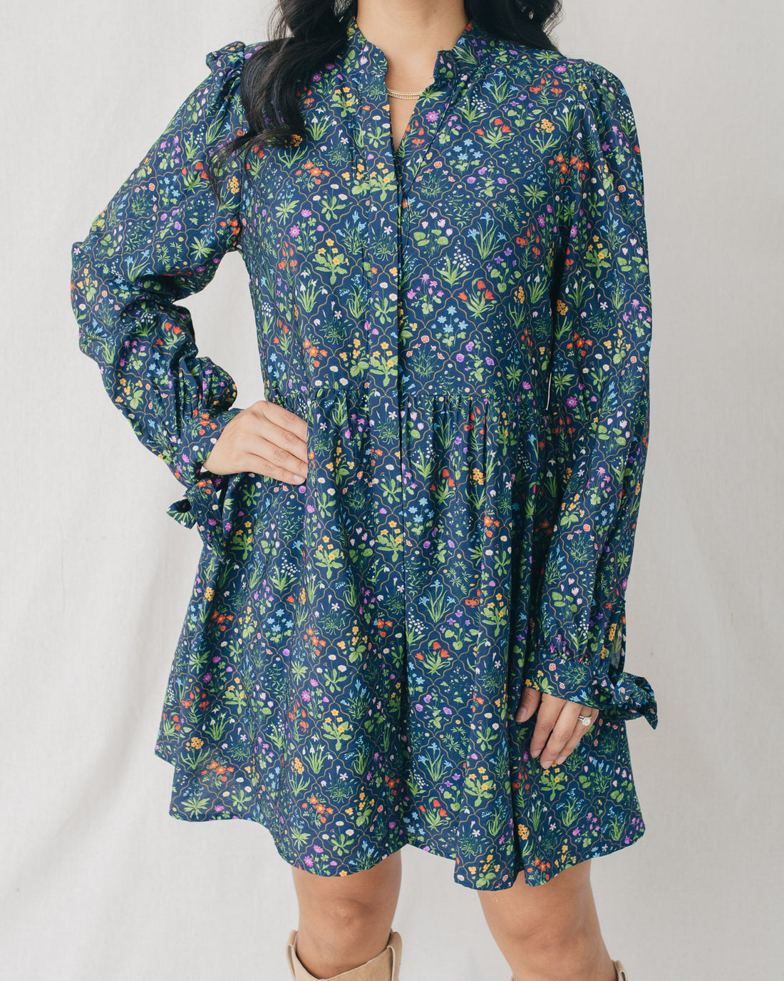 Frida Ruffled Mock Neck Floral Mini Dress