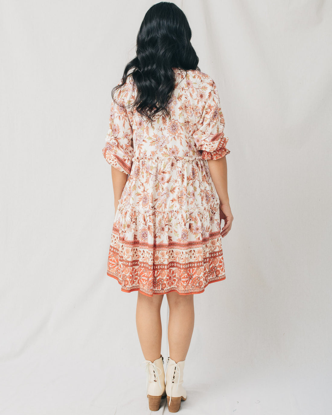 Cesme V-Neck w/Tie Detail 3/4 Sleeve Printed Mini Dress