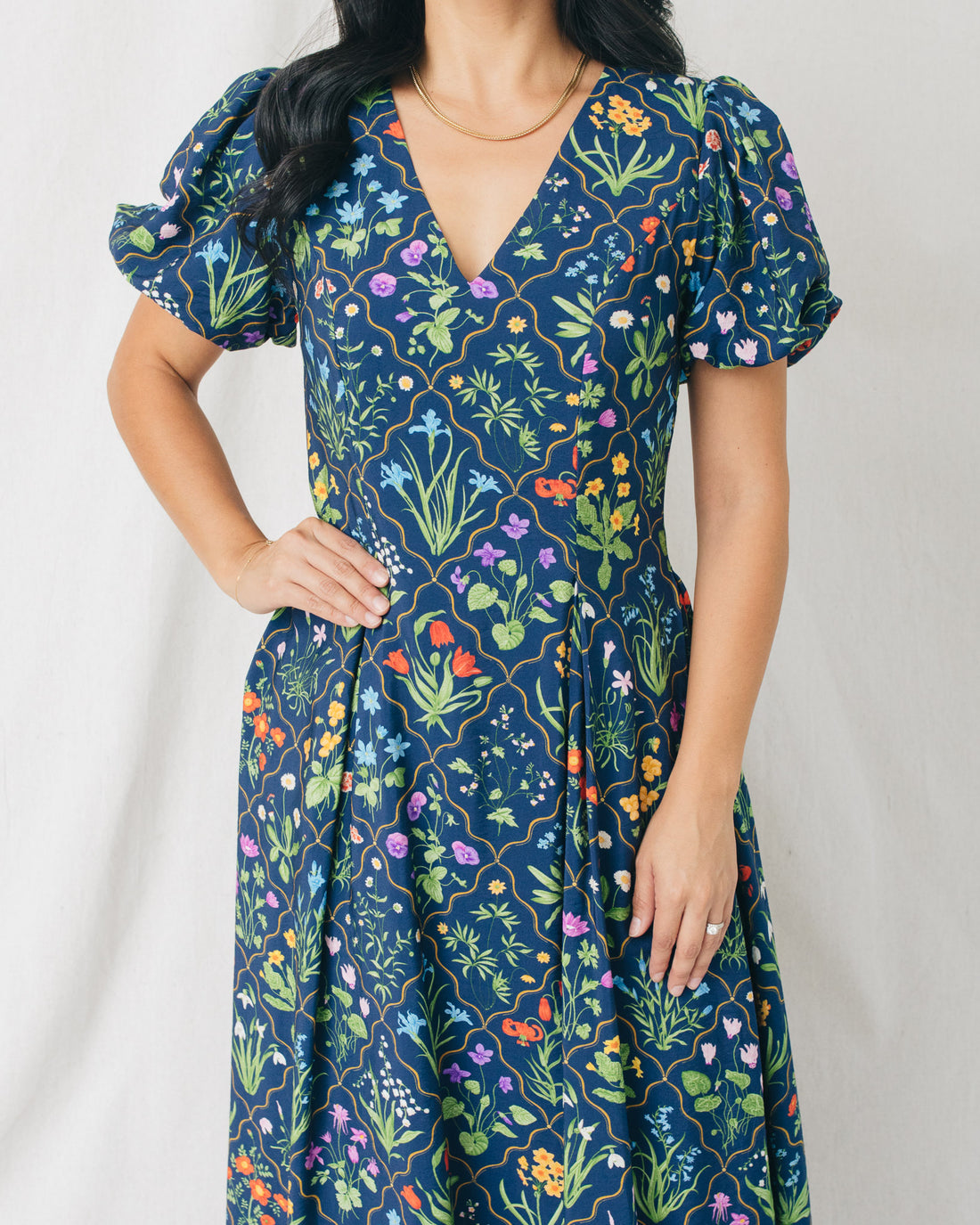 Frida V-Neck Fit & Flare Floral Midi Dress