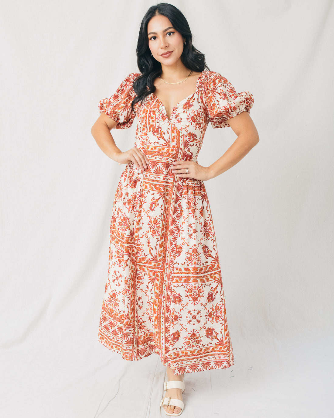 Goreme Printed Puff Sleeve Midi Dress