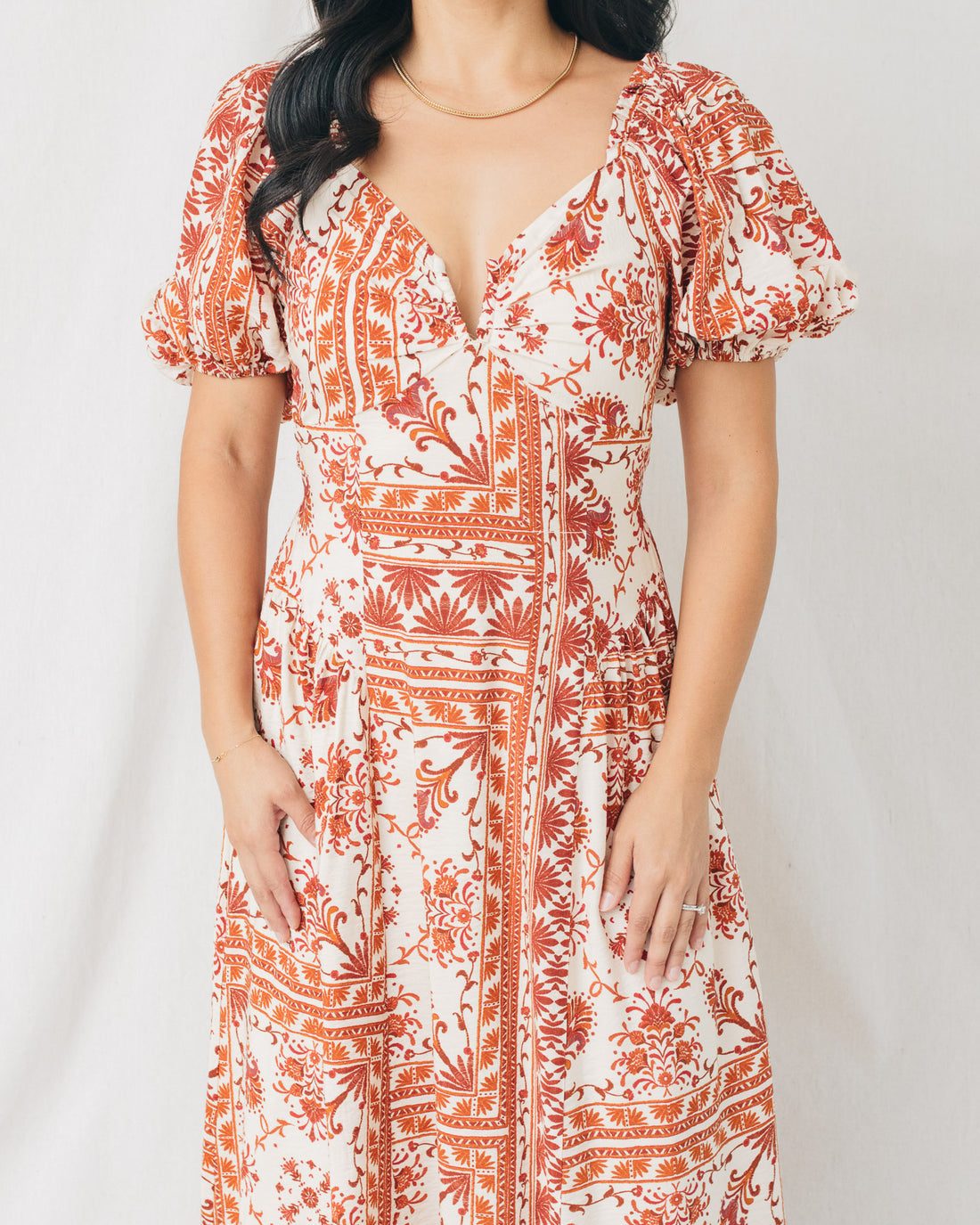 Goreme Printed Puff Sleeve Midi Dress