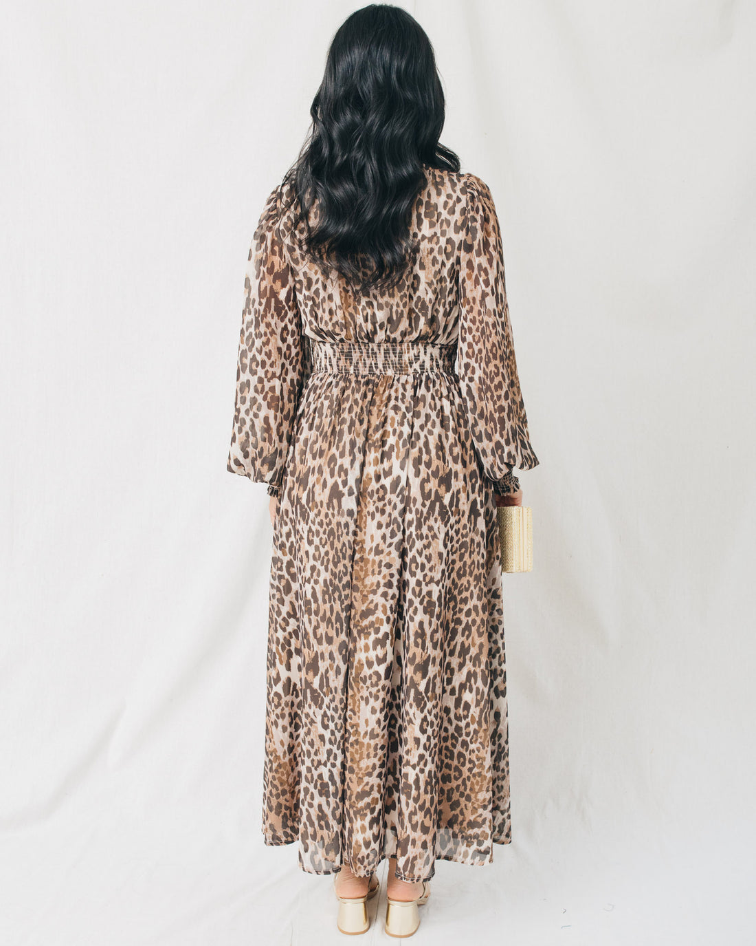Teresa V-Neck Puff Long Sleeve Printed Midi Dress