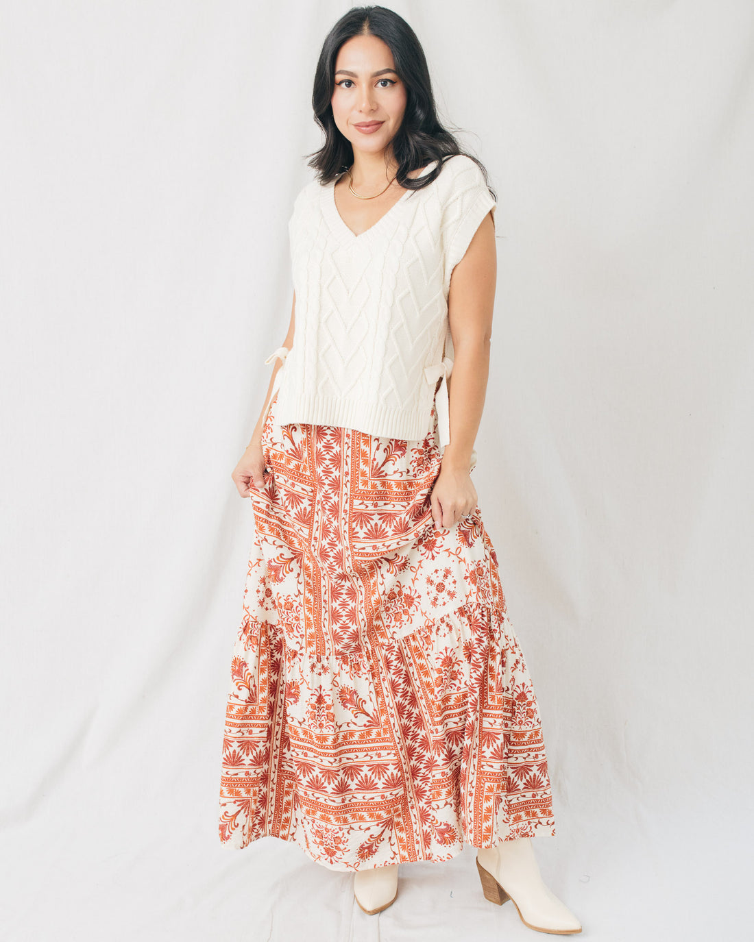 Goreme Printed High Waist Tiered Maxi Skirt