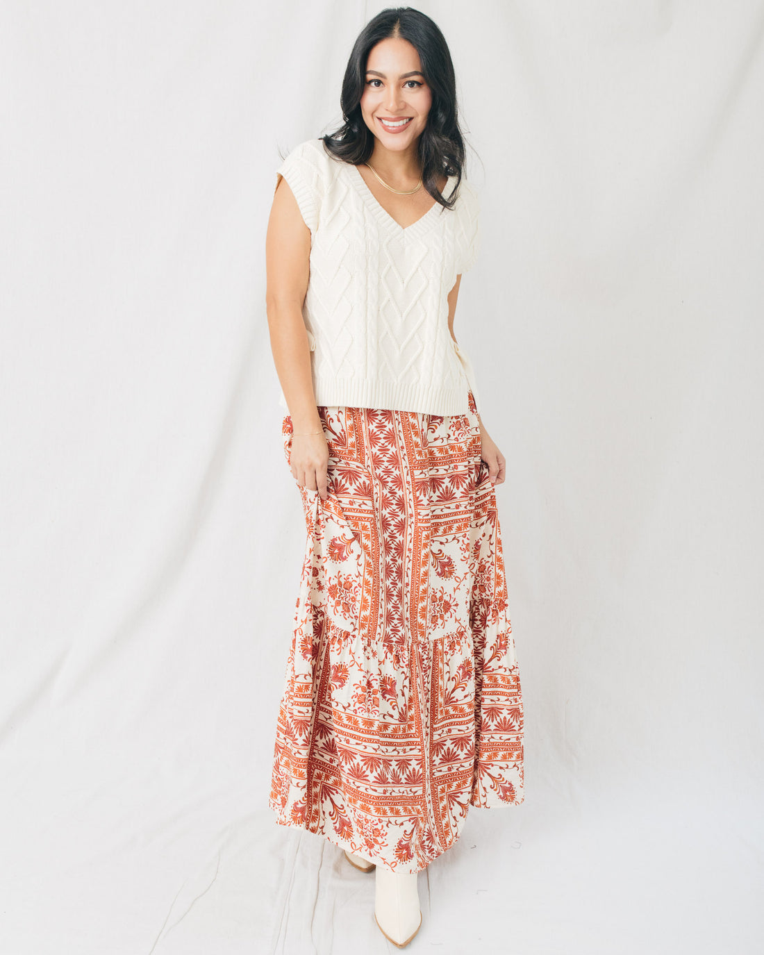 Goreme Printed High Waist Tiered Maxi Skirt