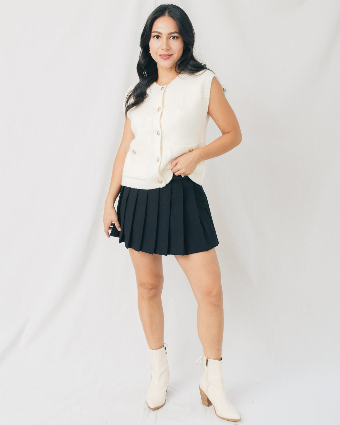 Penelope Faux Leather Waist Pleated Mini Skirt