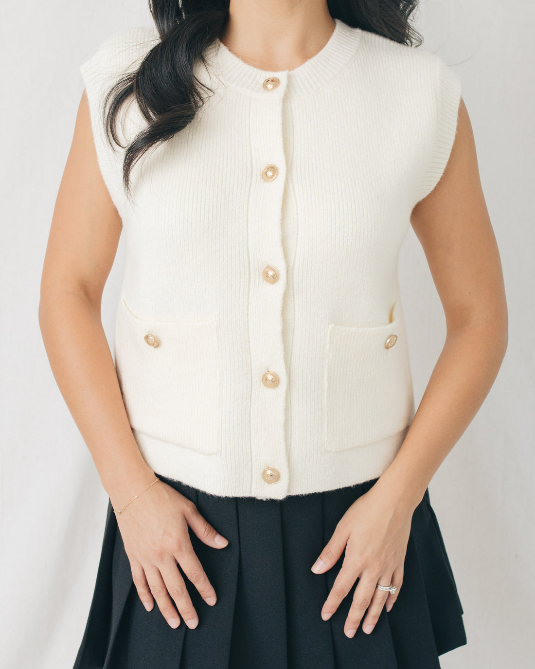 Fia Gold Button Pocket Detail Knit Vest