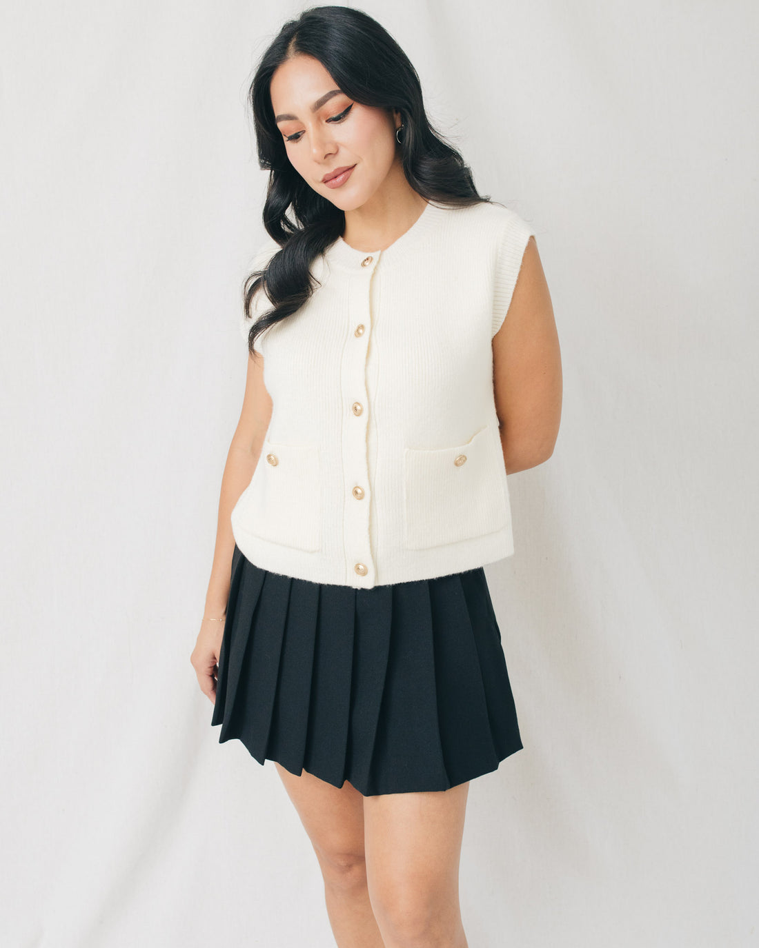 Fia Gold Button Pocket Detail Knit Vest