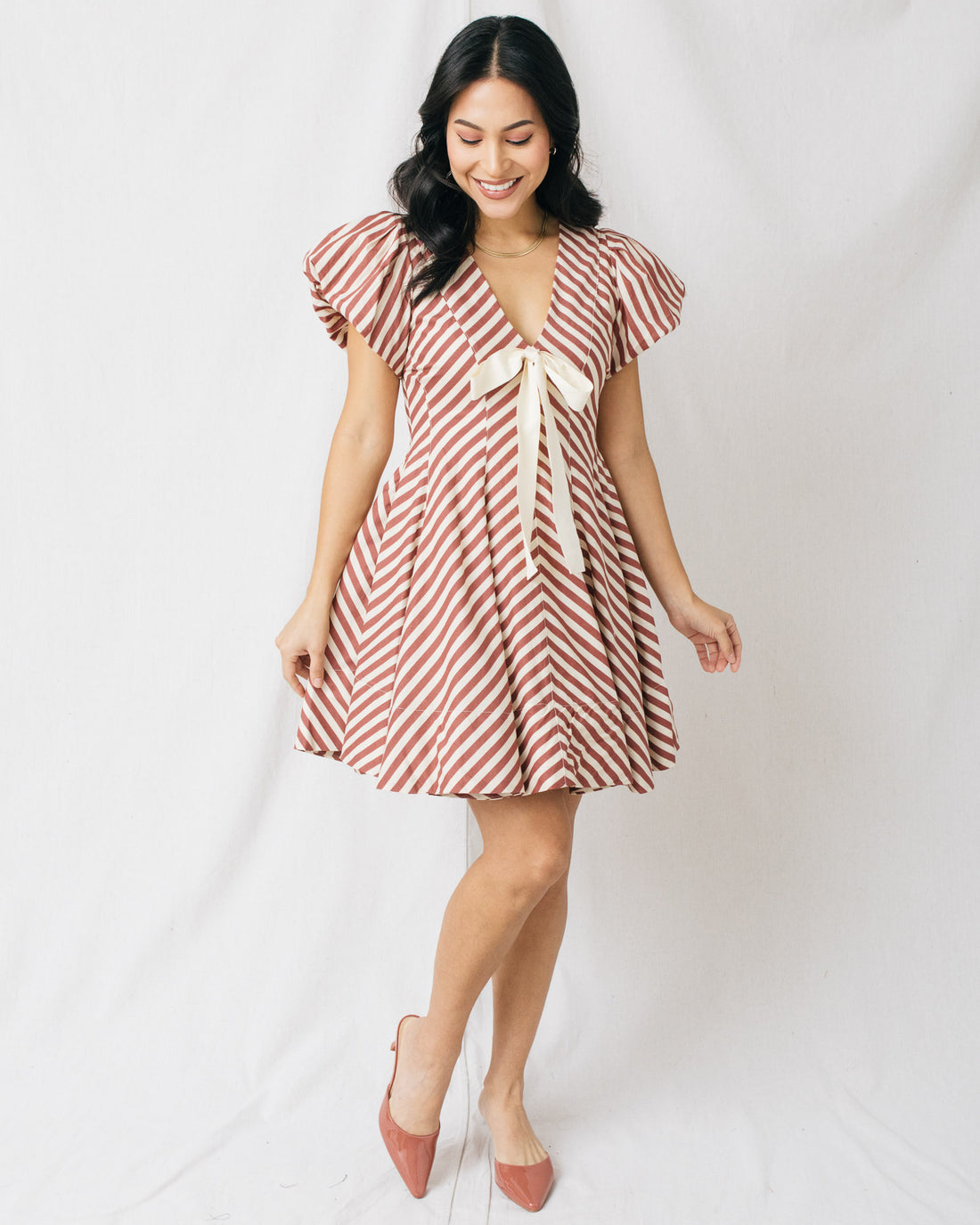 Nara Puff Sleeve Striped Mini Dress