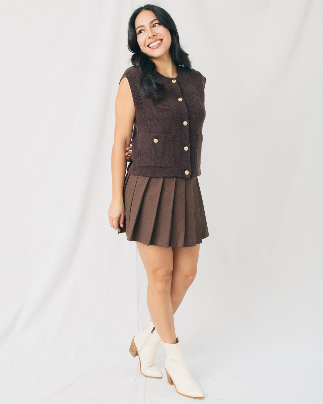 Fia Gold Button Pocket Detail Knit Vest
