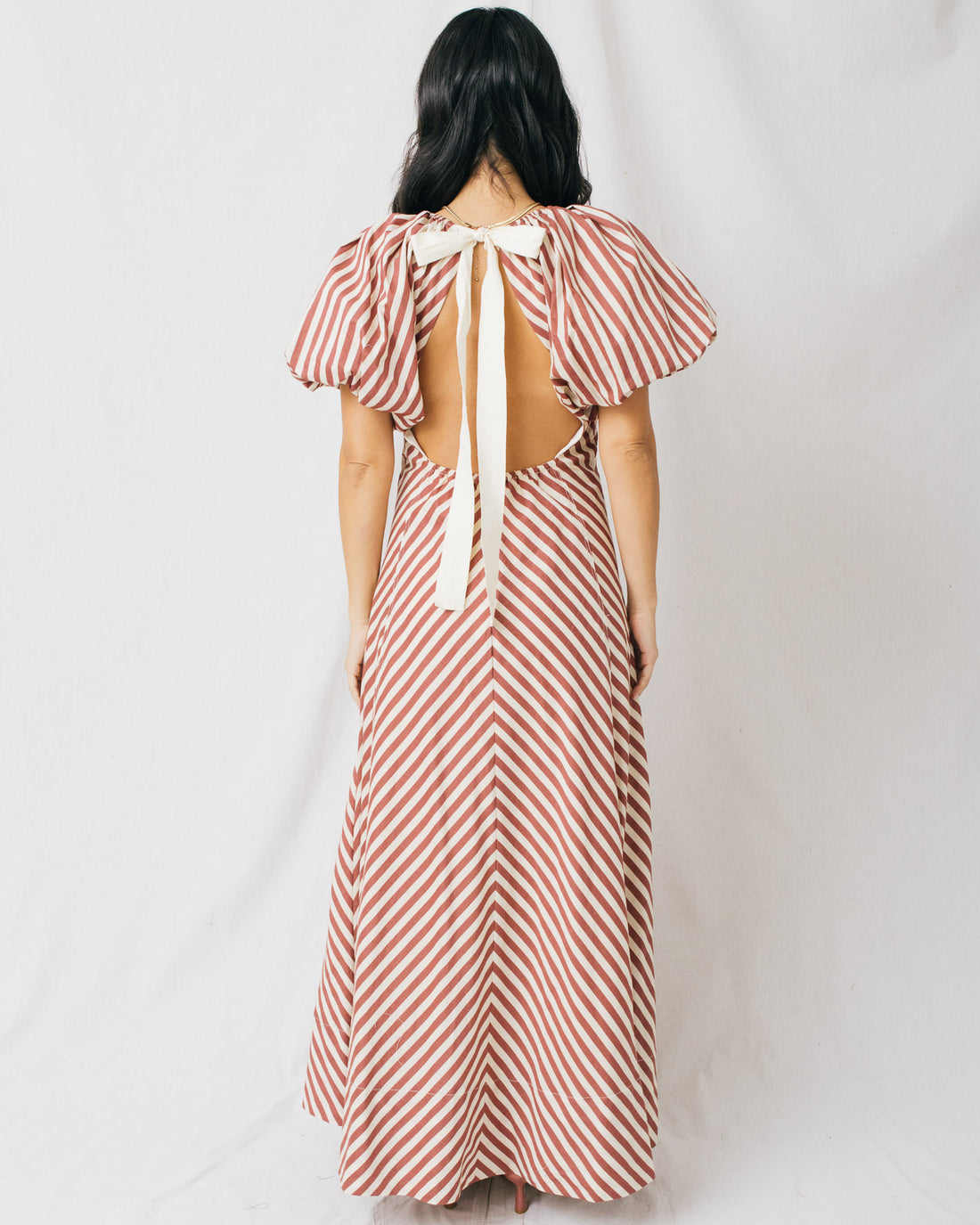 Misha Poplin Puff Sleeve Striped Maxi Dress