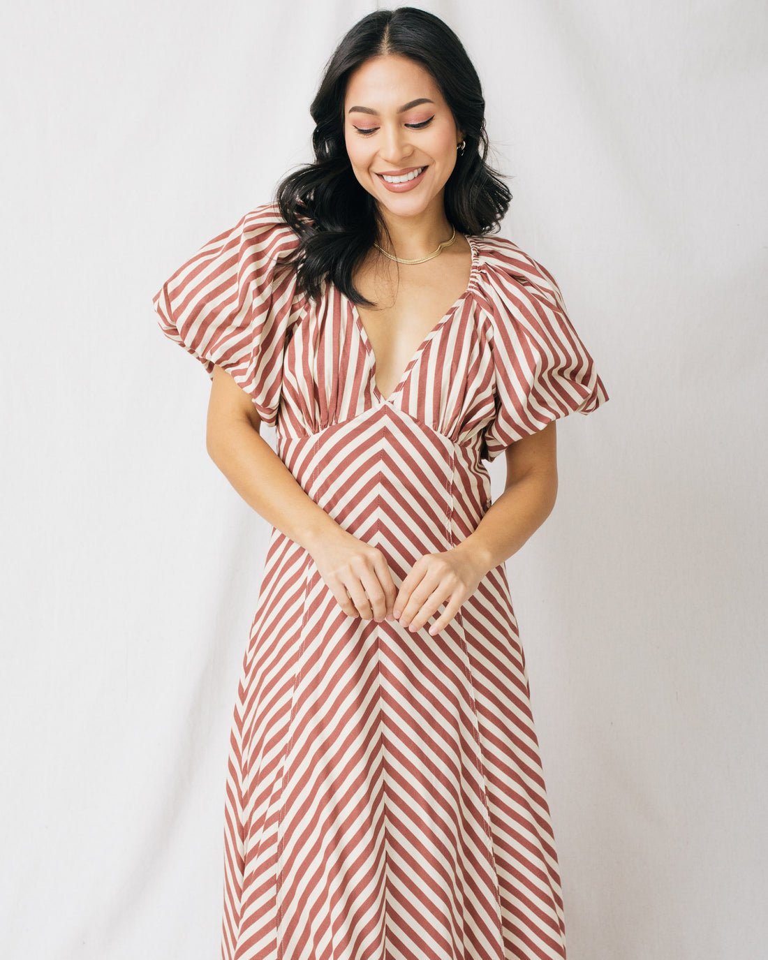 Misha Poplin Puff Sleeve Striped Maxi Dress