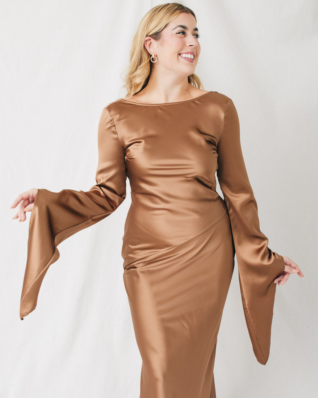 Zienna Open Back Asymmetrical Sleeve Maxi Dress