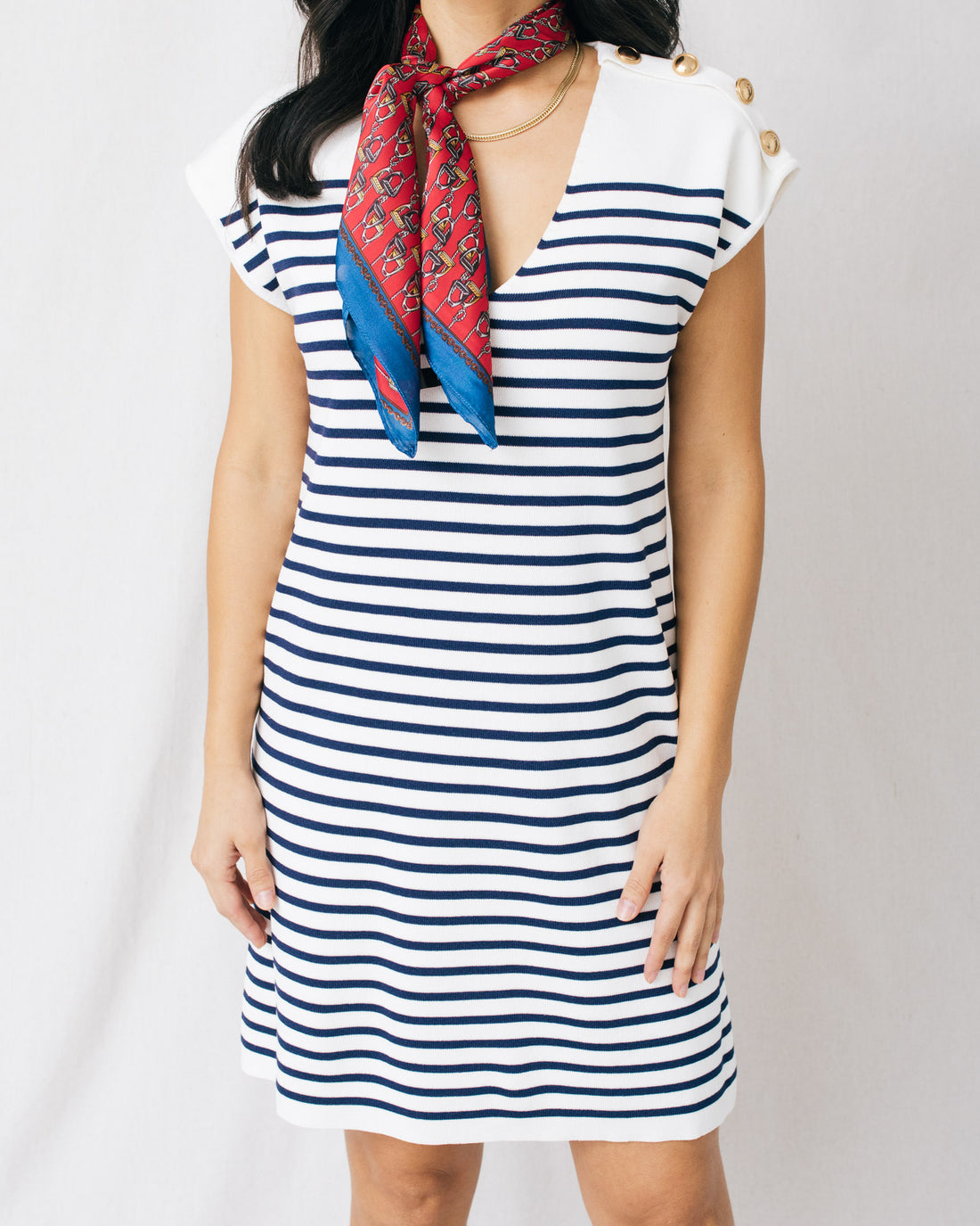 Marina V-Neck Striped Relaxed Sweater Mini Dress