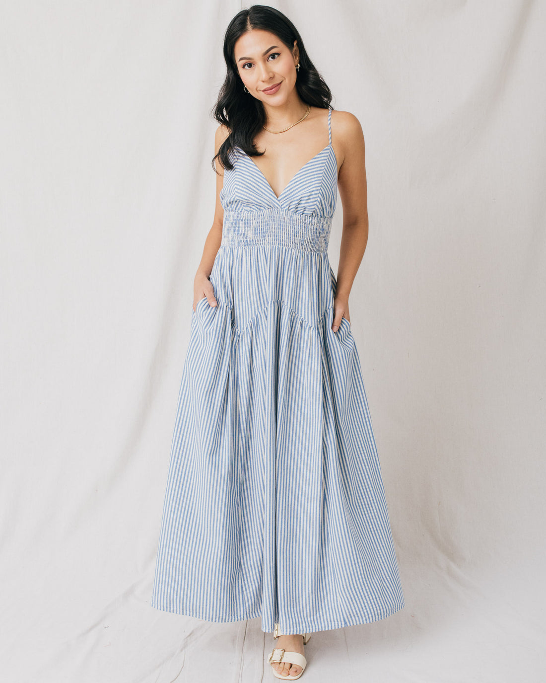 Elisa Striped V-Neckline Maxi Dress